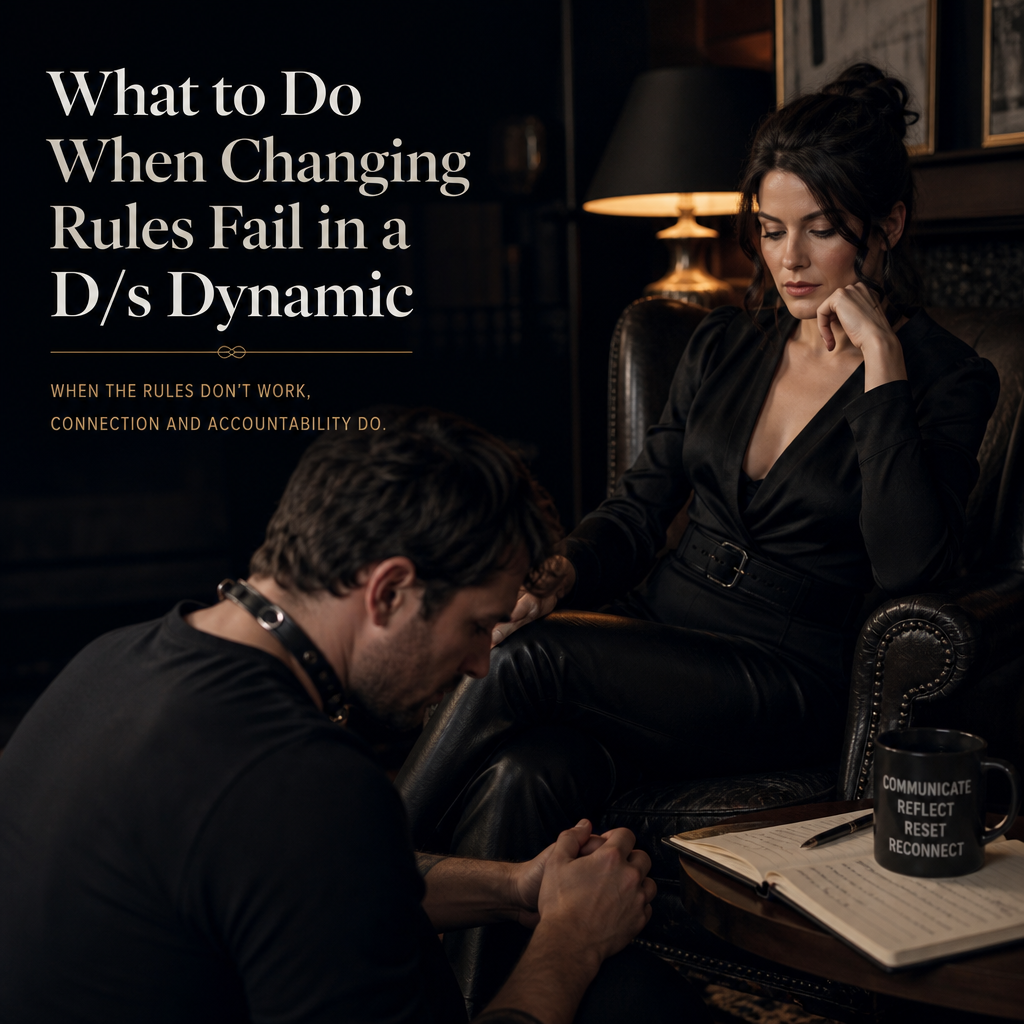 Couple in a D/s dynamic discussing changing rules, showing connection and accountability.
